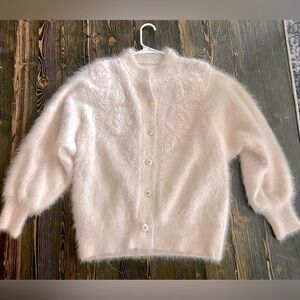 Vintage Venesha Angora Pink Fuzzy Pearl Beaded Sweater